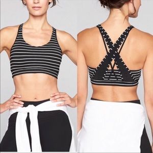 ATHLETA Transcendence Striped Sports Bra w/Pads Black S